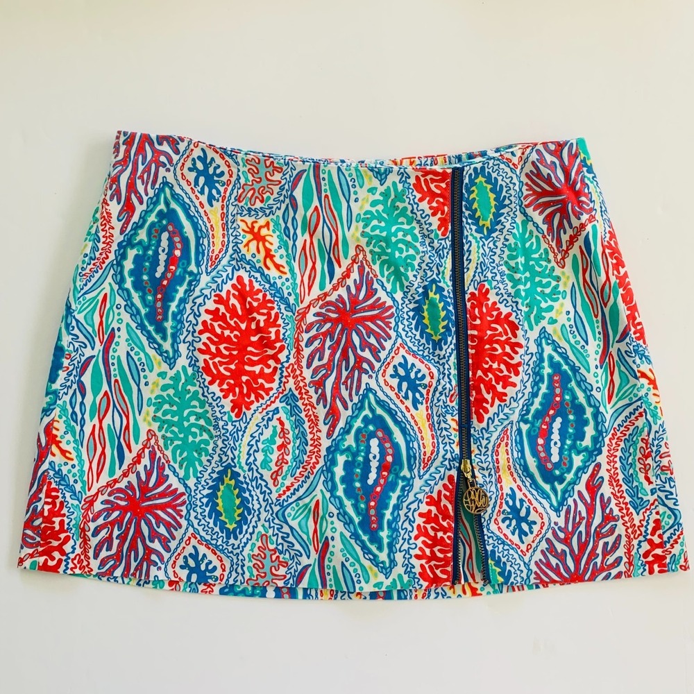 Lilly Pulitzer Auden Jarvey Skort Let Minnow Coral Front Zipper‎ sz 0 Cotton